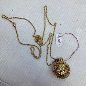 Vtg 1970s D'ORLAN buried treasures rhinestone crystal ball pendant necklace
